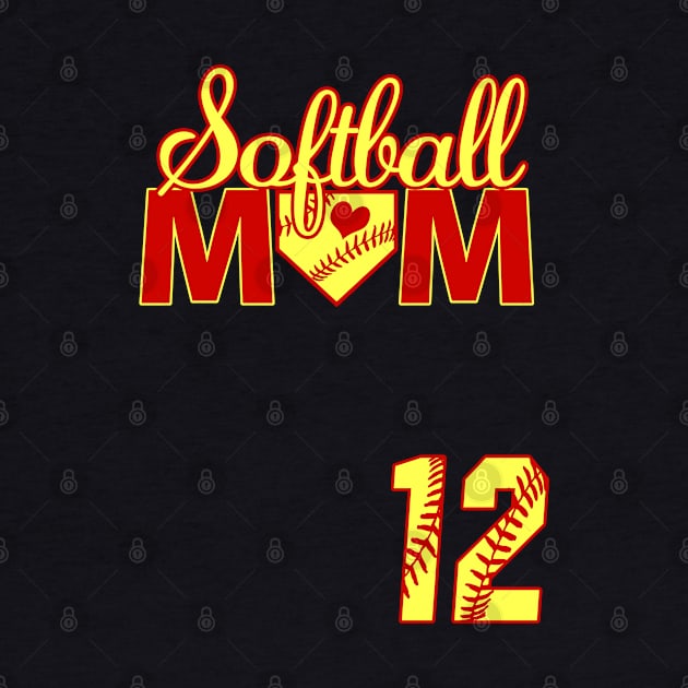 Softball Mom #12 Softball Jersey Favorite Player Biggest Fan Heart Twelve by TeeCreations